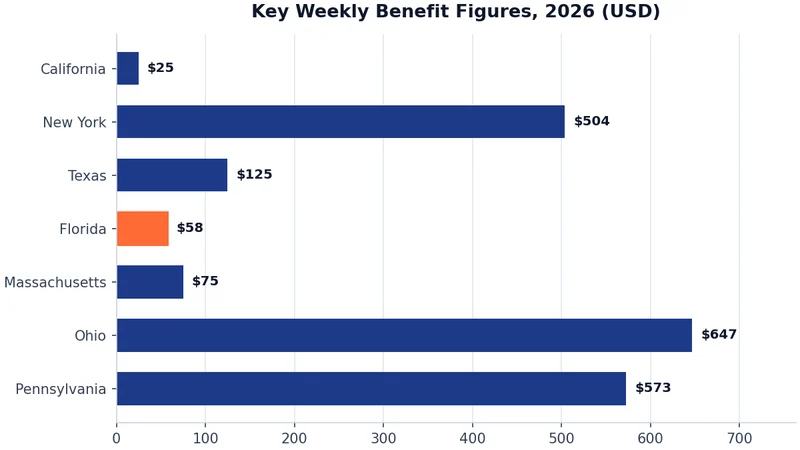 Chart of key weekly unemployment benefit figures discussed in this guide