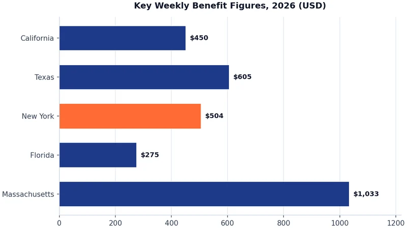 Chart of key weekly unemployment benefit figures discussed in this guide