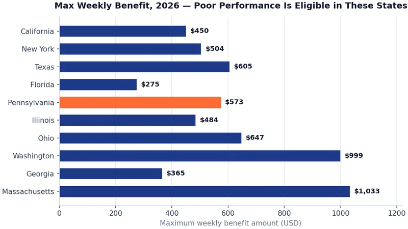 2026 maximum weekly benefit by state where poor performance terminations stay eligible