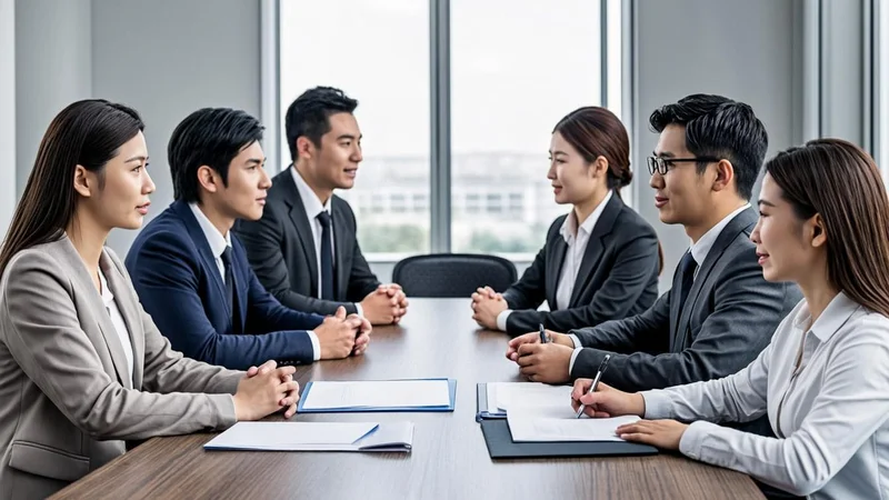 Employee in a serious performance review meeting with managers