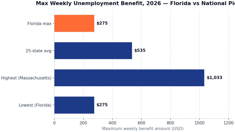 2026 maximum weekly unemployment benefit in Florida compared with the national picture