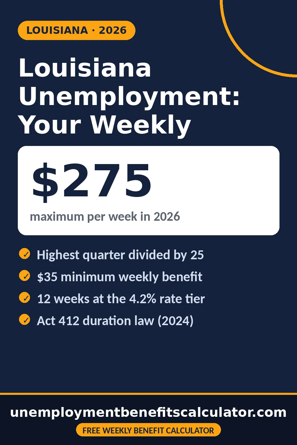Louisiana unemployment benefits 2026: weekly benefit amount calculator and payment ranges