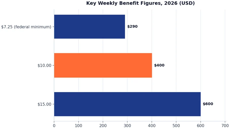 Chart of key weekly unemployment benefit figures discussed in this guide