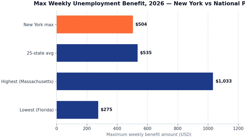 2026 maximum weekly unemployment benefit in New compared with the national picture