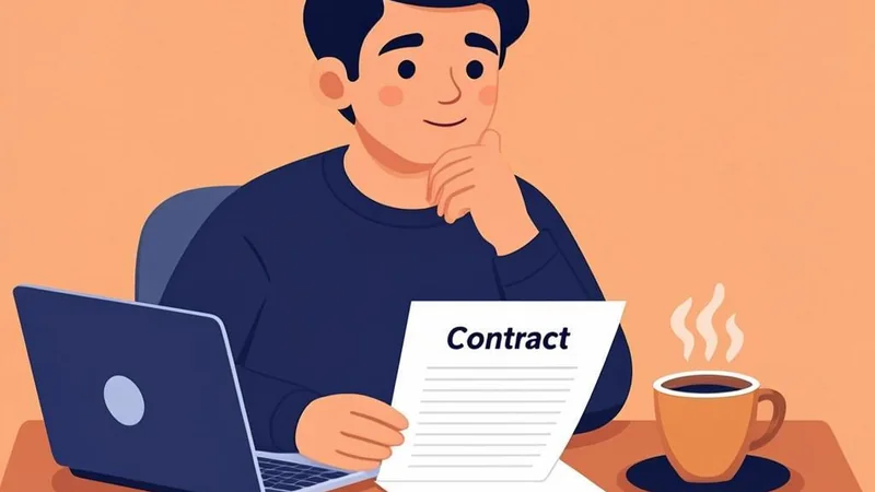 Employee reviewing a non-compete agreement at a home office desk