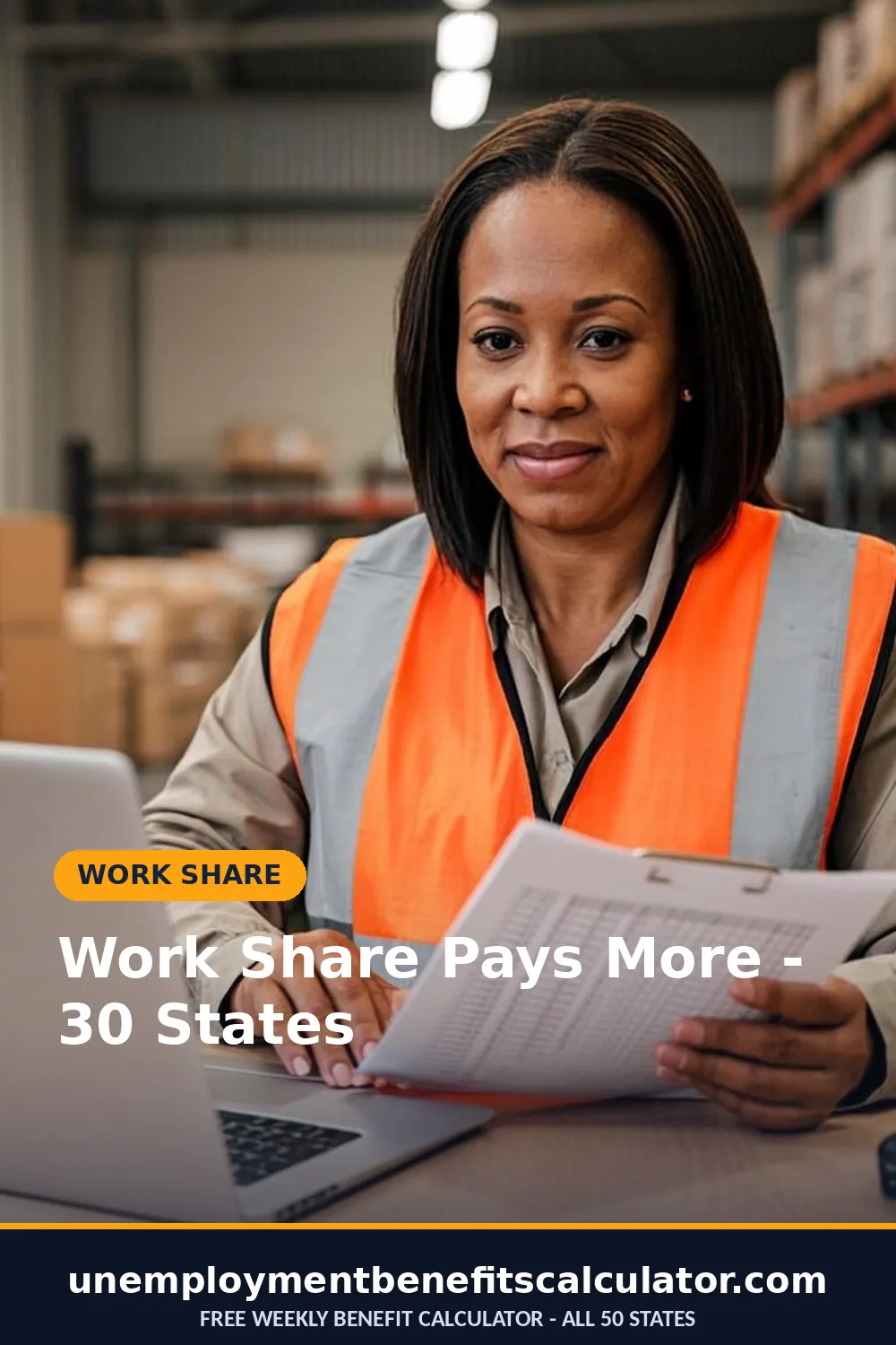 Photorealistic photo of an American supervisor reviewing a printed team schedule at a warehouse office desk