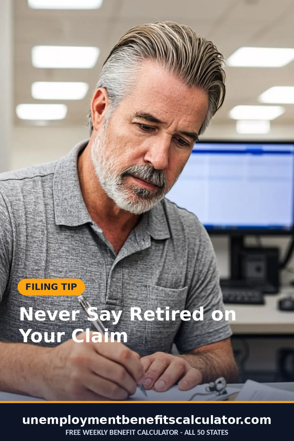 Photorealistic photo of an American older worker filling out a job application at a workforce center desk