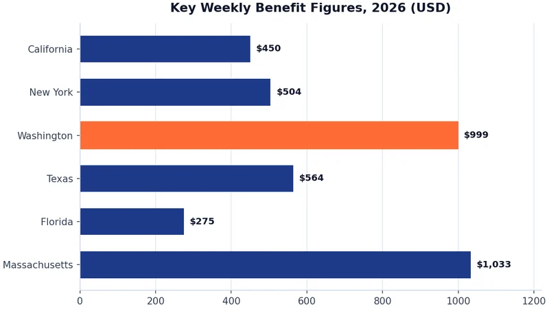 Chart of key weekly unemployment benefit figures discussed in this guide