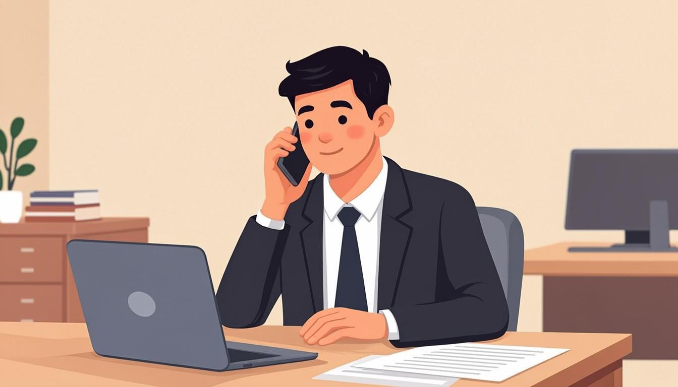 Person participating in telephone unemployment hearing from quiet home office