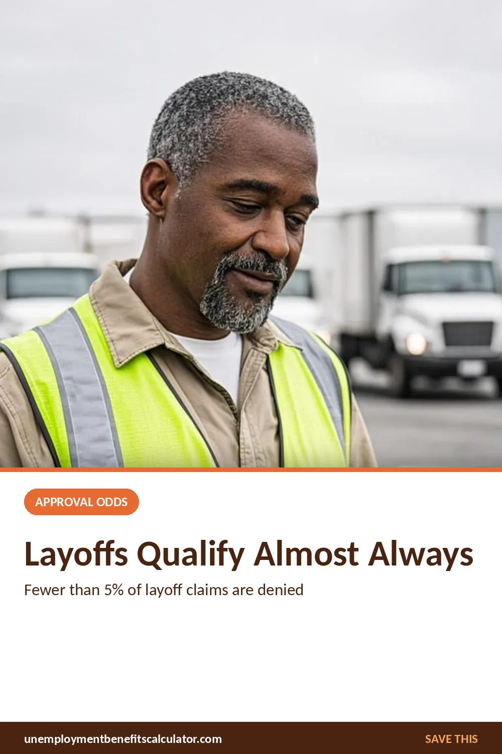 Photorealistic photo of an American warehouse worker reading a printed layoff notice outside an industrial building